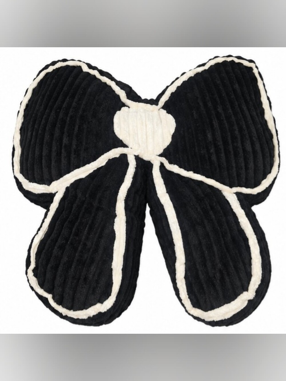 Black Bow-Shaped Decorative Throw Pillow with Cream Trim – New